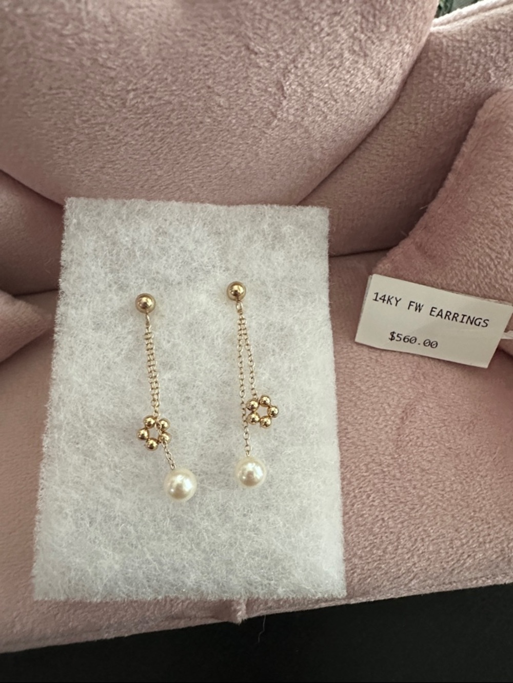 Bloomingdale's 14K Gold Floral Chain Drop Earrings with Pearls - Gold and White